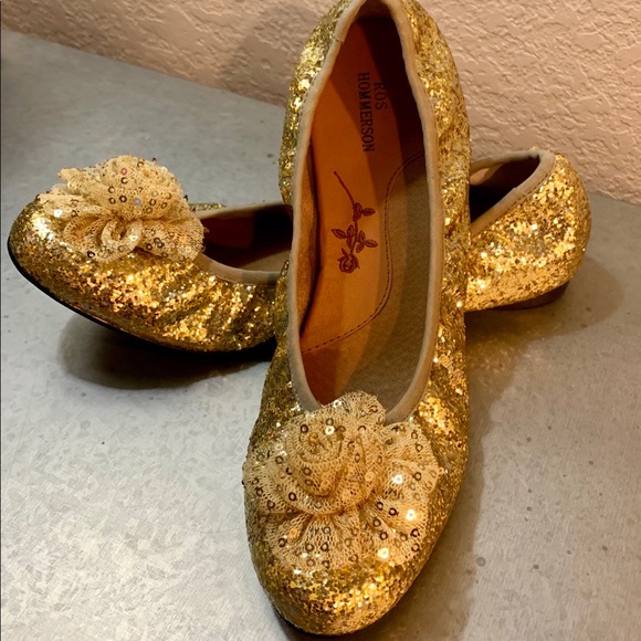 Ros Hommerson Gold Sequined Ballet Flats - Picture 2 of 7